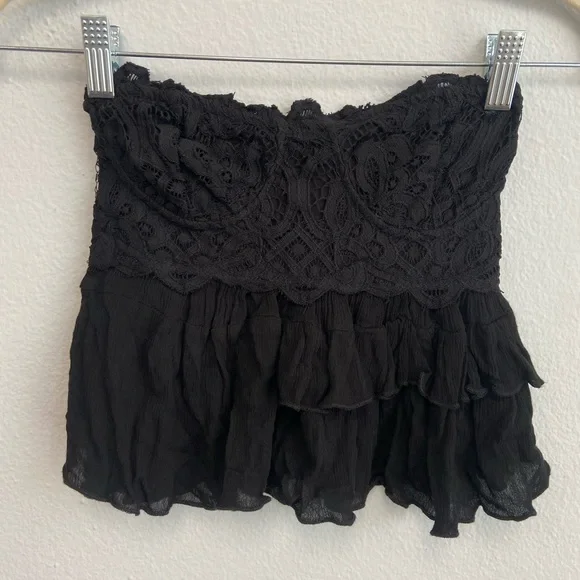 New Free People Adella Lace Tiered Corset Tube Top in Black Size XS - Picture 4 of 13